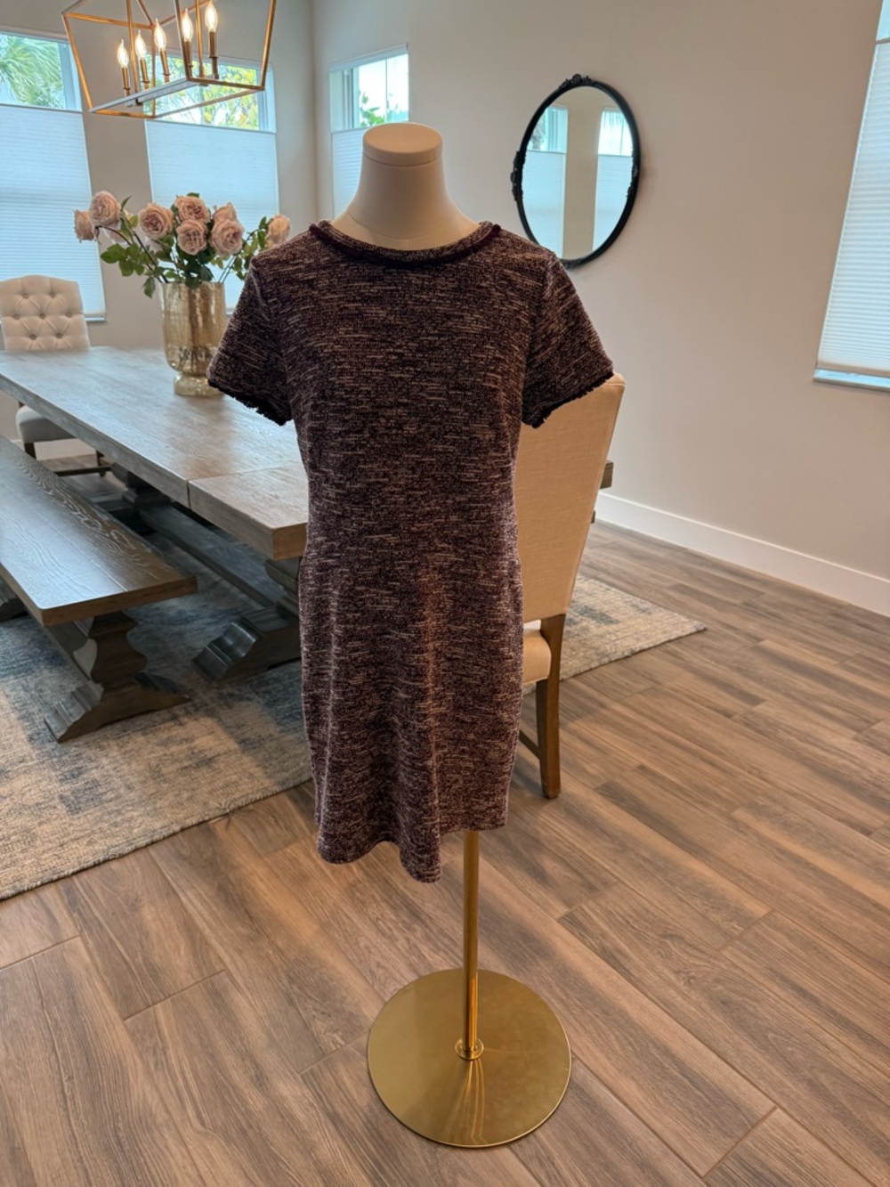 Like new! LOFT Marled Short-Sleeve Mini Fringe Dress in maroon